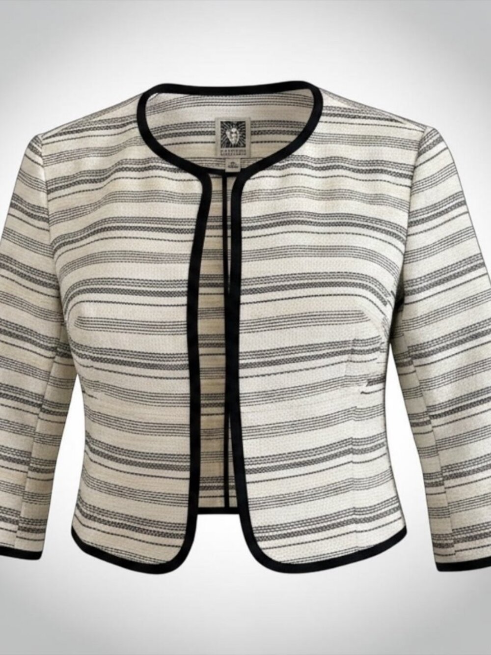 Anne Klein Suit Separates Striped Tweed Cropped Jacket Collarless 8P Like New